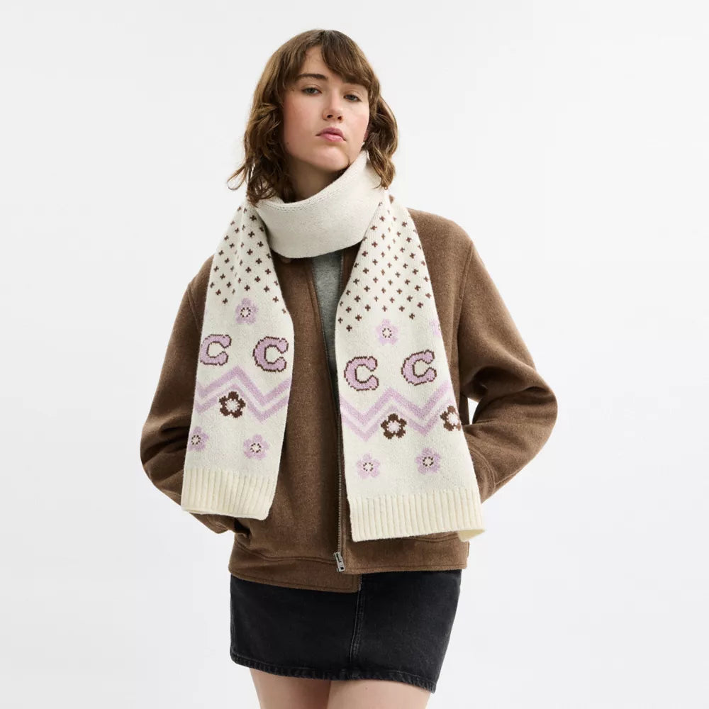 Fair Isle Print Knit Muffler - Chalk Multi