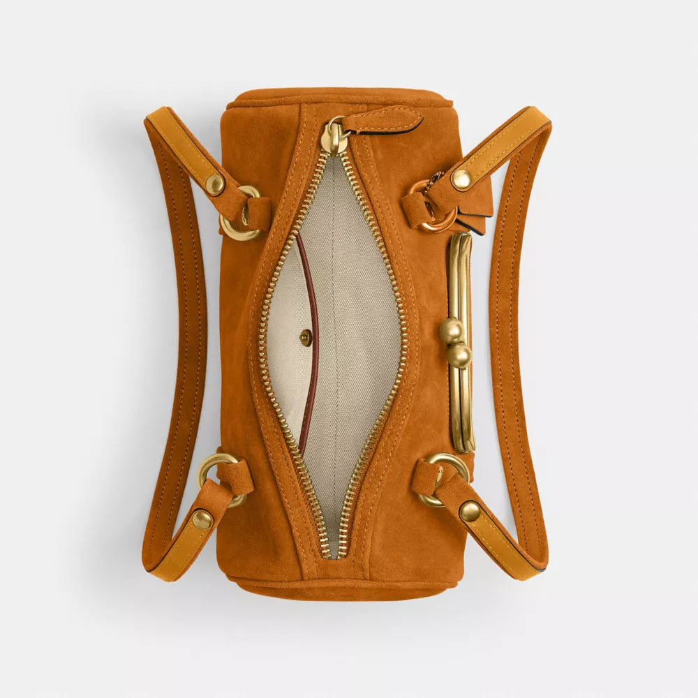 Kisslock Barrel Bag 28 - Suede/Brass/Marigold