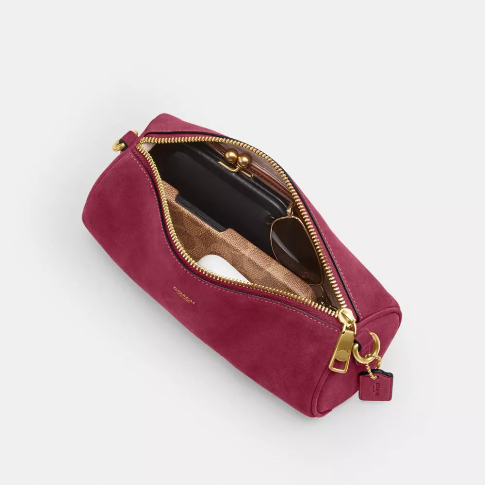 Barrel Bag - Suede/Brass/Dark Fuchsia