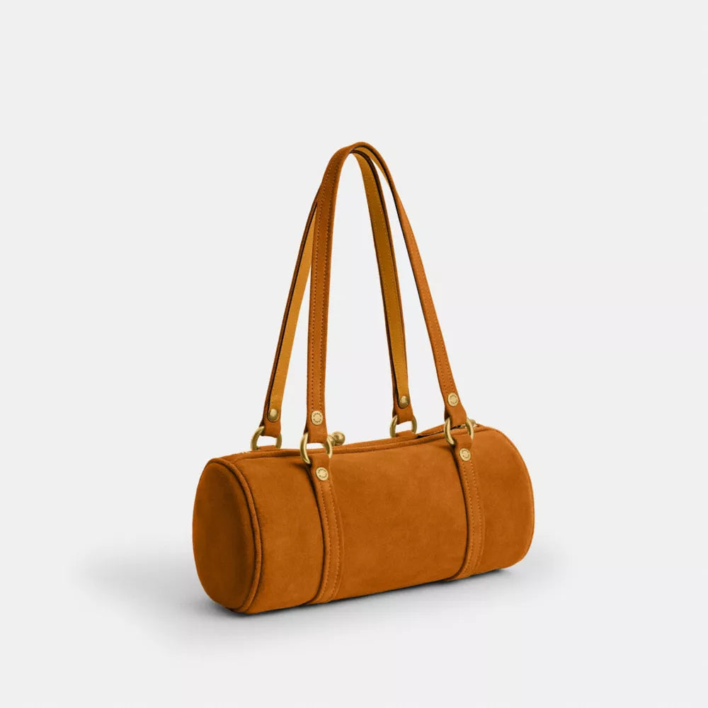 Kisslock Barrel Bag 28 - Suede/Brass/Marigold