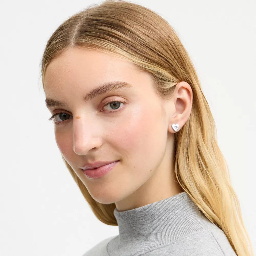 Signature Heart Stud Earrings - Silver