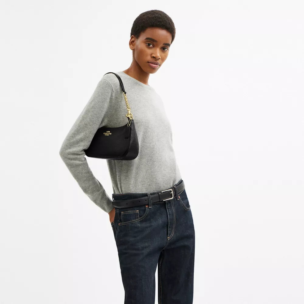 Teri Shoulder Bag - Pebbled Leather/Gold/Black