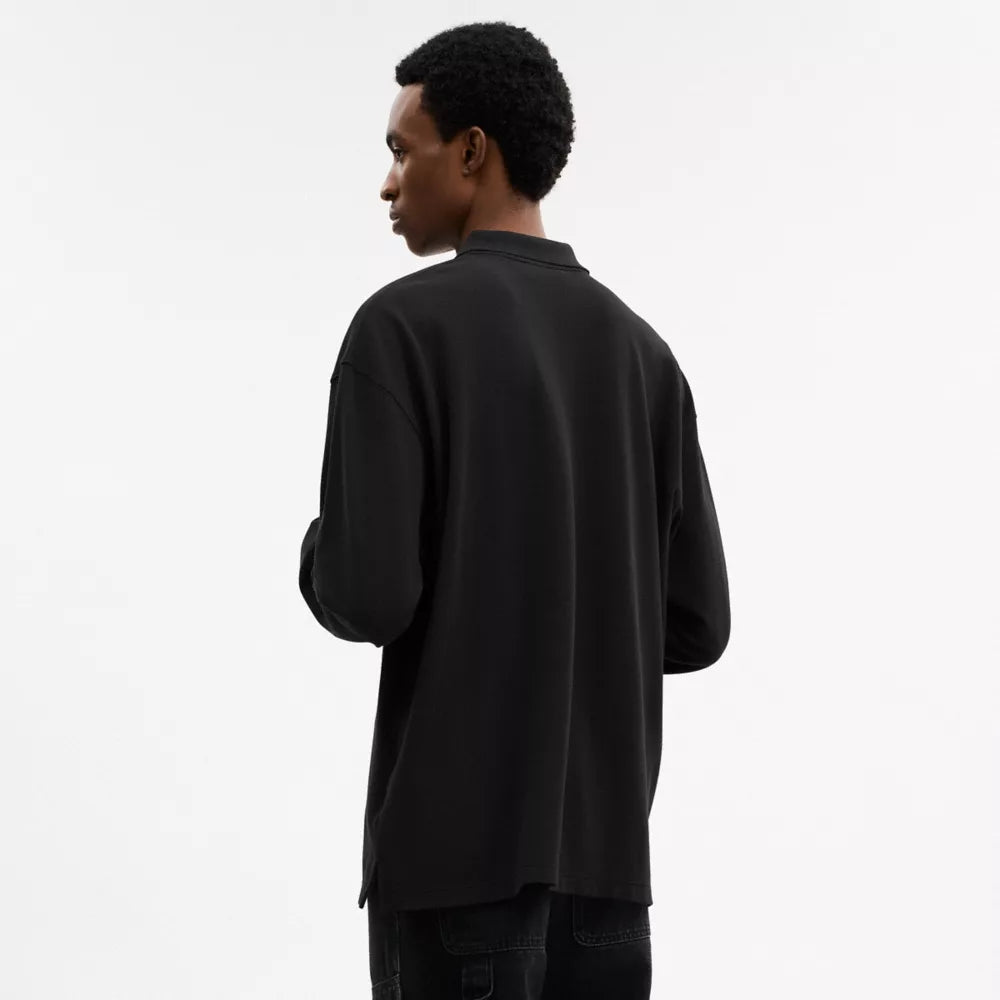 Horse And Carriage Long Sleeve Polo - Black