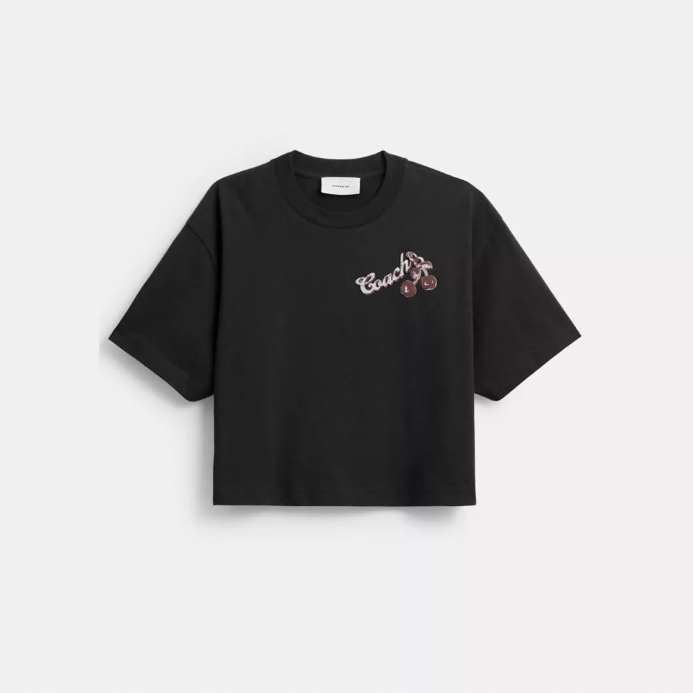Charms Cropped T-Shirt In Organic Cotton - Washed Black