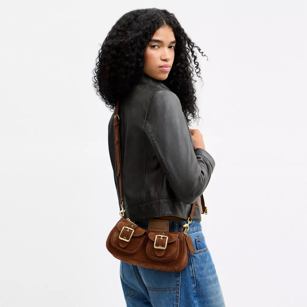 Ashton Shoulder Bag - Suede/Gold/Warm Brown