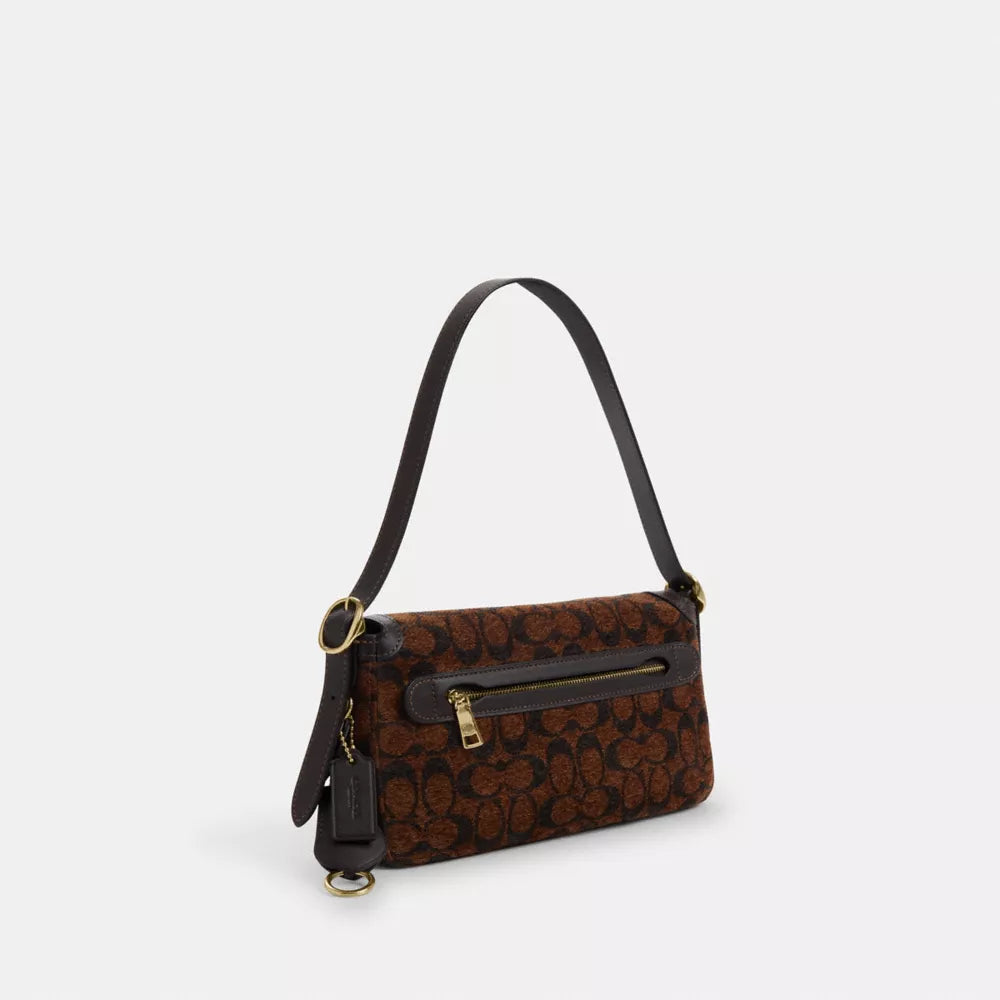 Etta Small Flap Shoulder Bag In Signature Chenille - Signature Chenille/Gold/Truffle