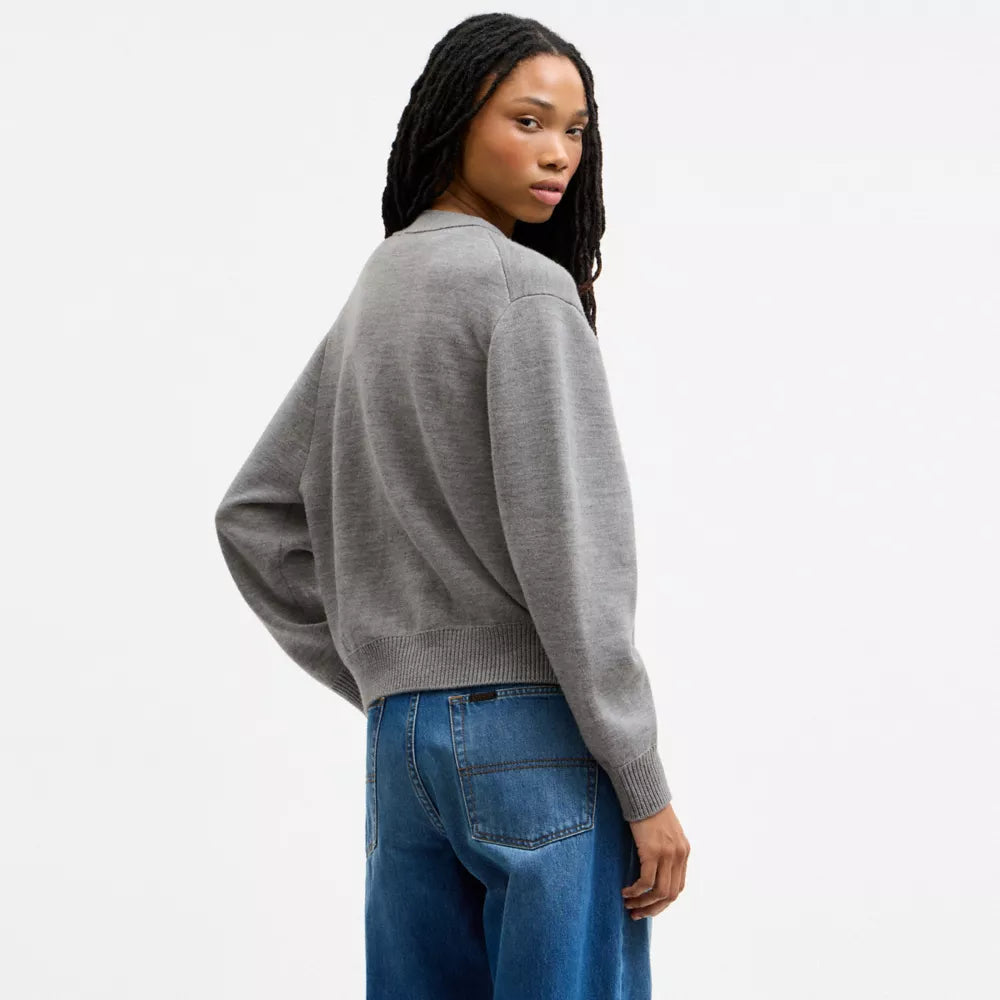 Double Faced Button Down Cardigan - Heather Grey