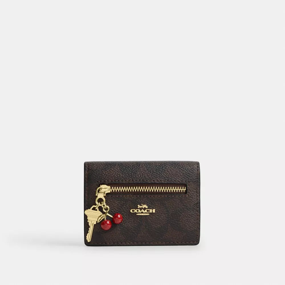 Card Case With Charms In Signature Canvas - Signature Canvas/Gold/Walnut/Black