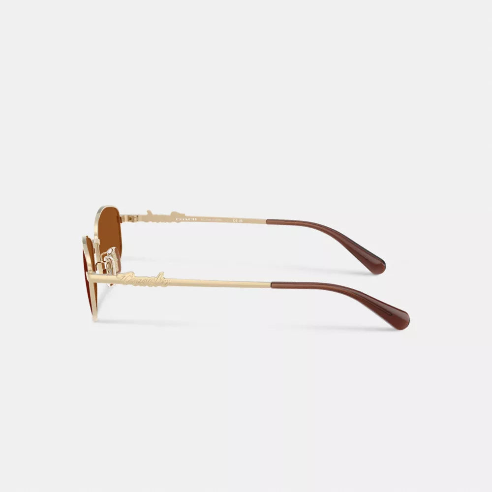 Coach Script Metal Narrow Rectangle Sunglasses - Brown/Gold