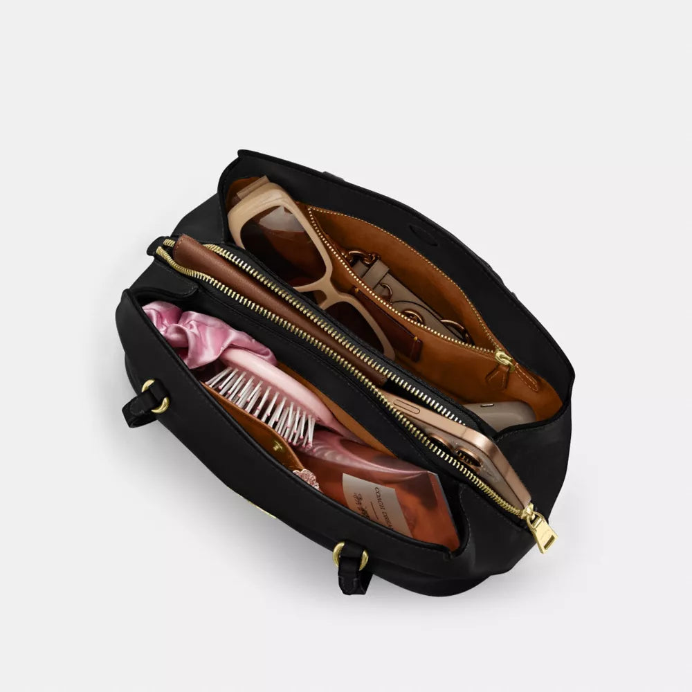 Elise Shoulder Bag - Natural Grain Leather/Gold/Black