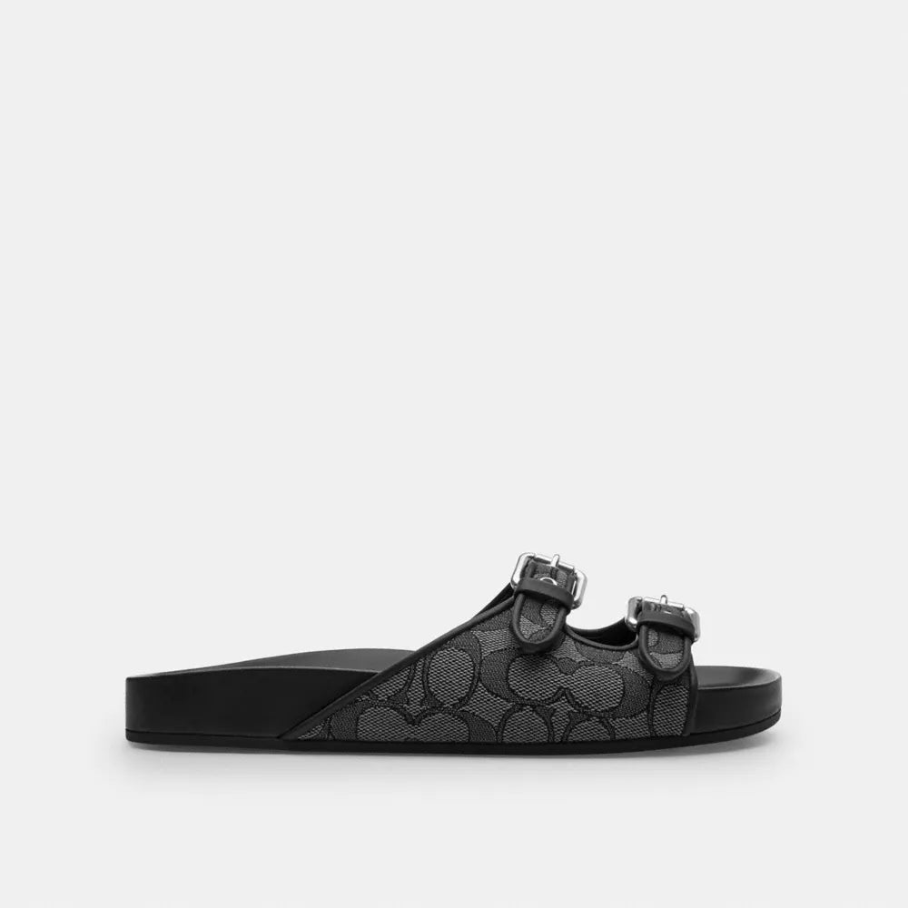 Two Band Buckle Sandal In Signature Jacquard - Signature Jacquard/Charcoal/Black