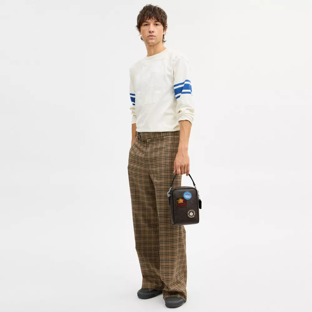 Tristan Crossbody Bag 14 In Signature Canvas With Patches - Signature Canvas/SV/Walnut/Black
