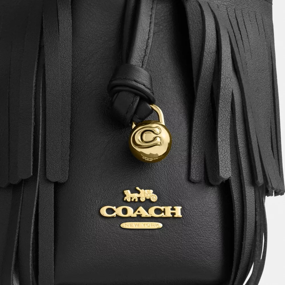 Faye Shoulder Bag With Fringe - Leather/Gold/Black