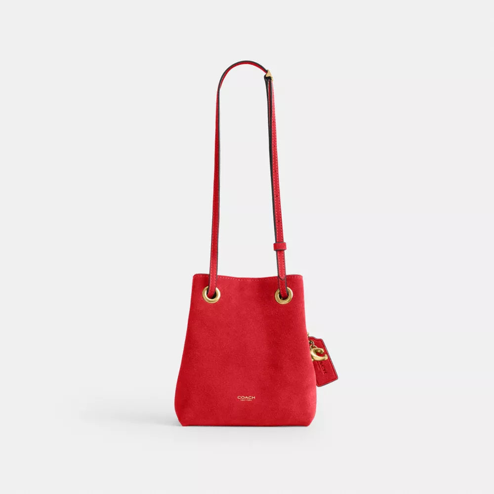 Jade Drawstring Bag - Suede/Brass/Candy Apple