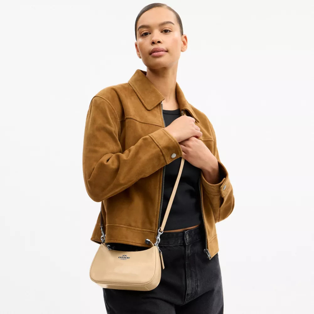Teri Mini Crossbody Bag With Bows - Crinkle Leather/Silver/Light Sand