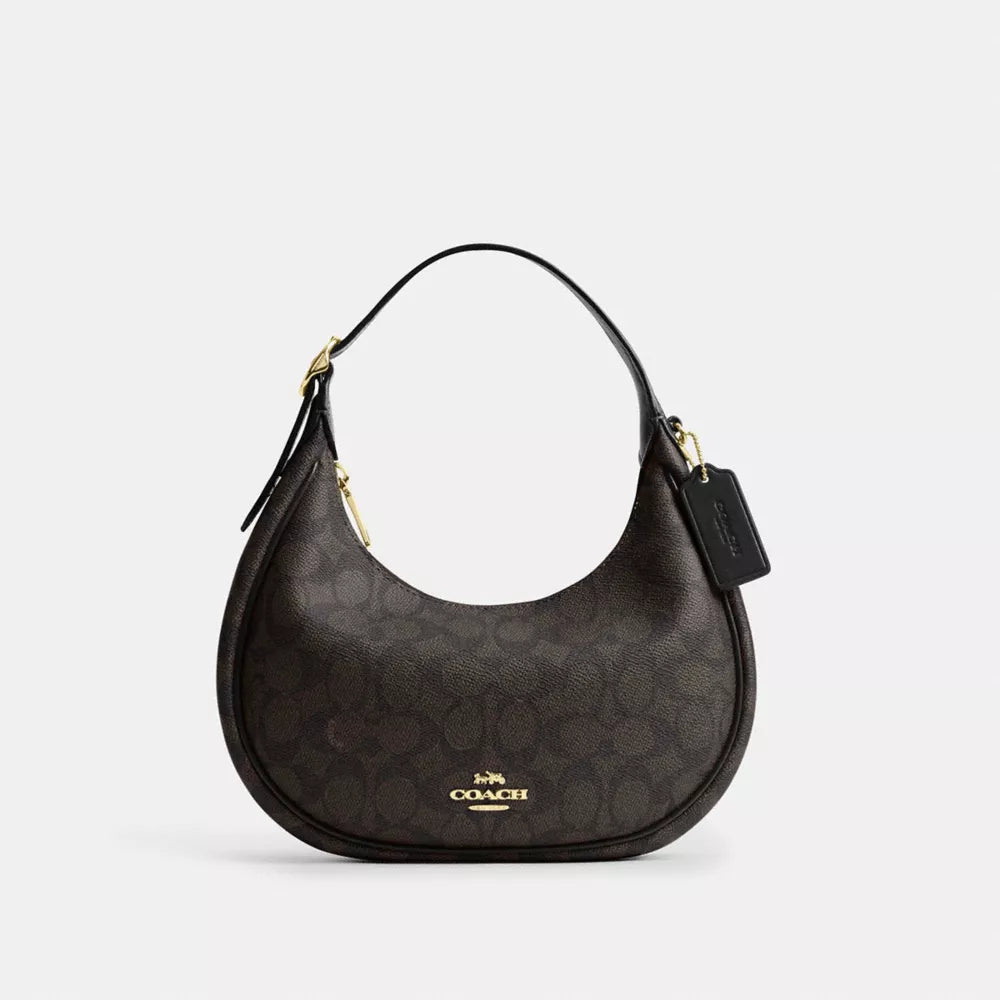 Emily Shoulder Bag In Signature Canvas - Signature Canvas/Gold/Walnut/Black