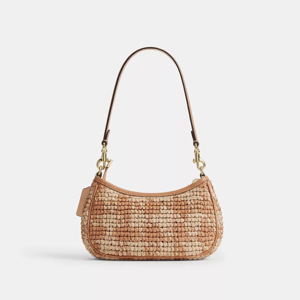 Teri Mini Crossbody Bag With Gingham Print - Straw/Gold/Tan