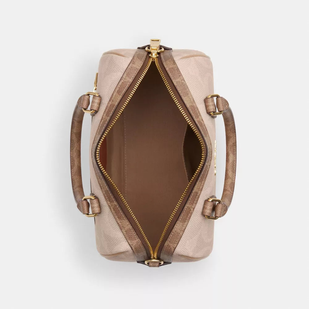 Rowan Satchel Bag In Blocked Signature Canvas - Signature Canvas/Gold/Sand/Tan