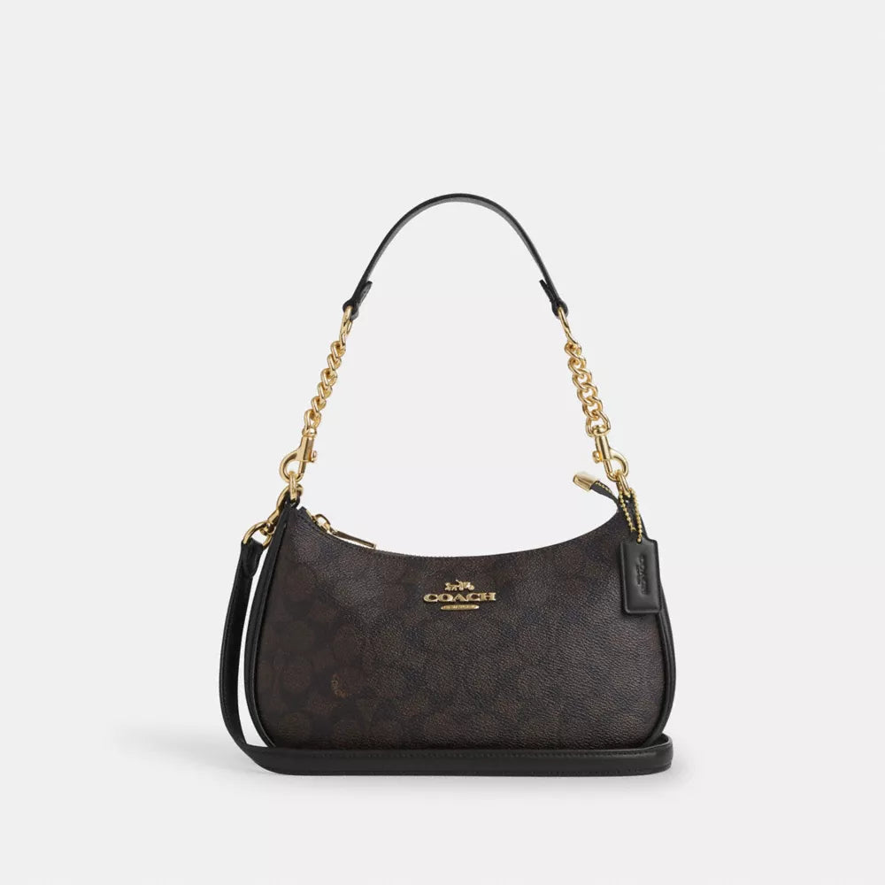 Teri Shoulder Bag In Signature Canvas - Gold/Walnut/Black