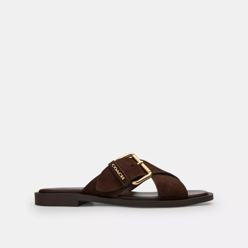 Crisscross Buckle Sandal - Suede/Chocolate Brown