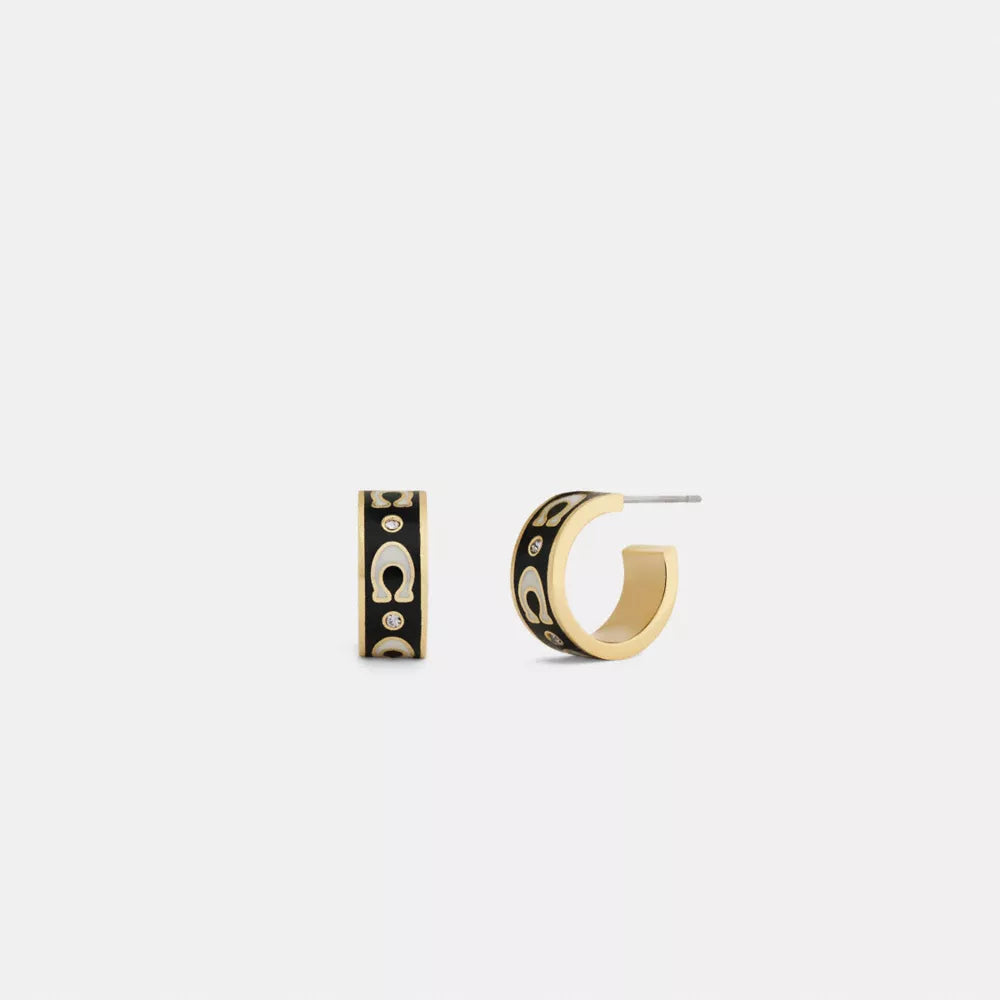 Repeated C Huggie Earrings - Gold/Black