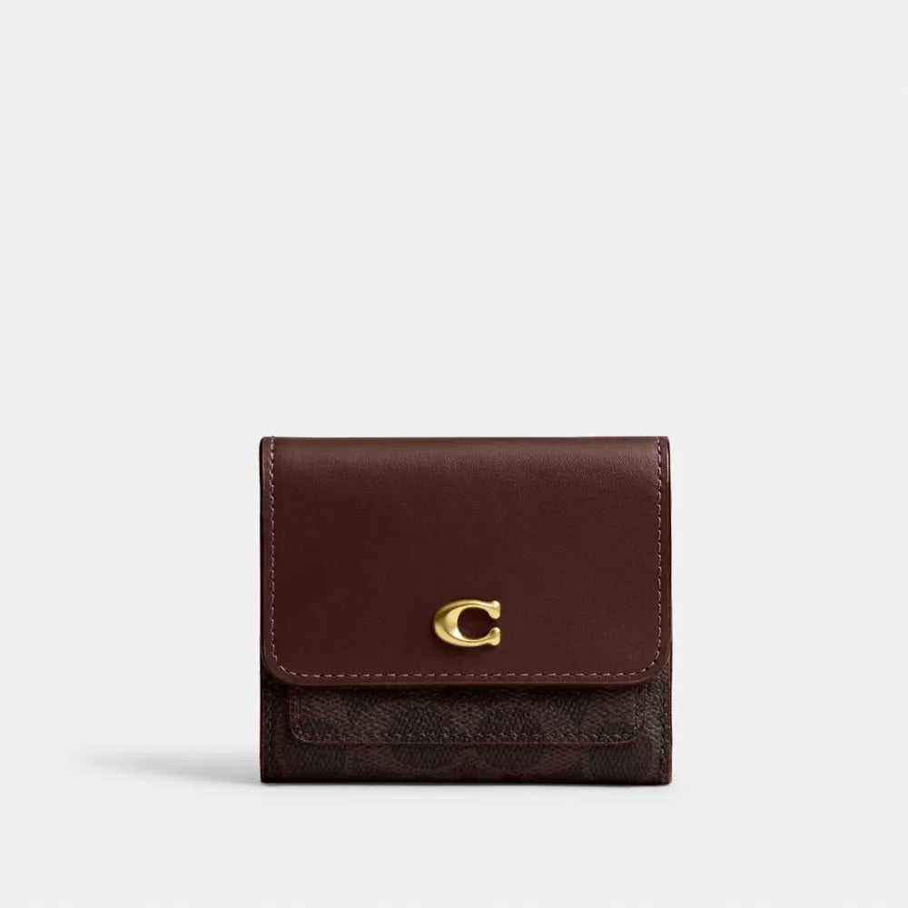 Mila Small Flap Wallet In Signature Canvas - Coated Canvas/Brass/Maple