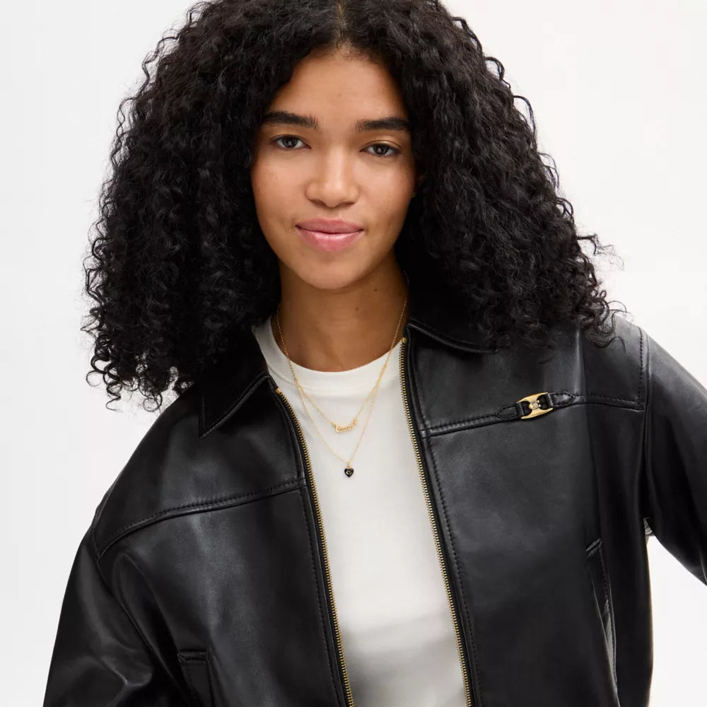 Coach Script Resin Heart Layered Necklace - Gold/Black