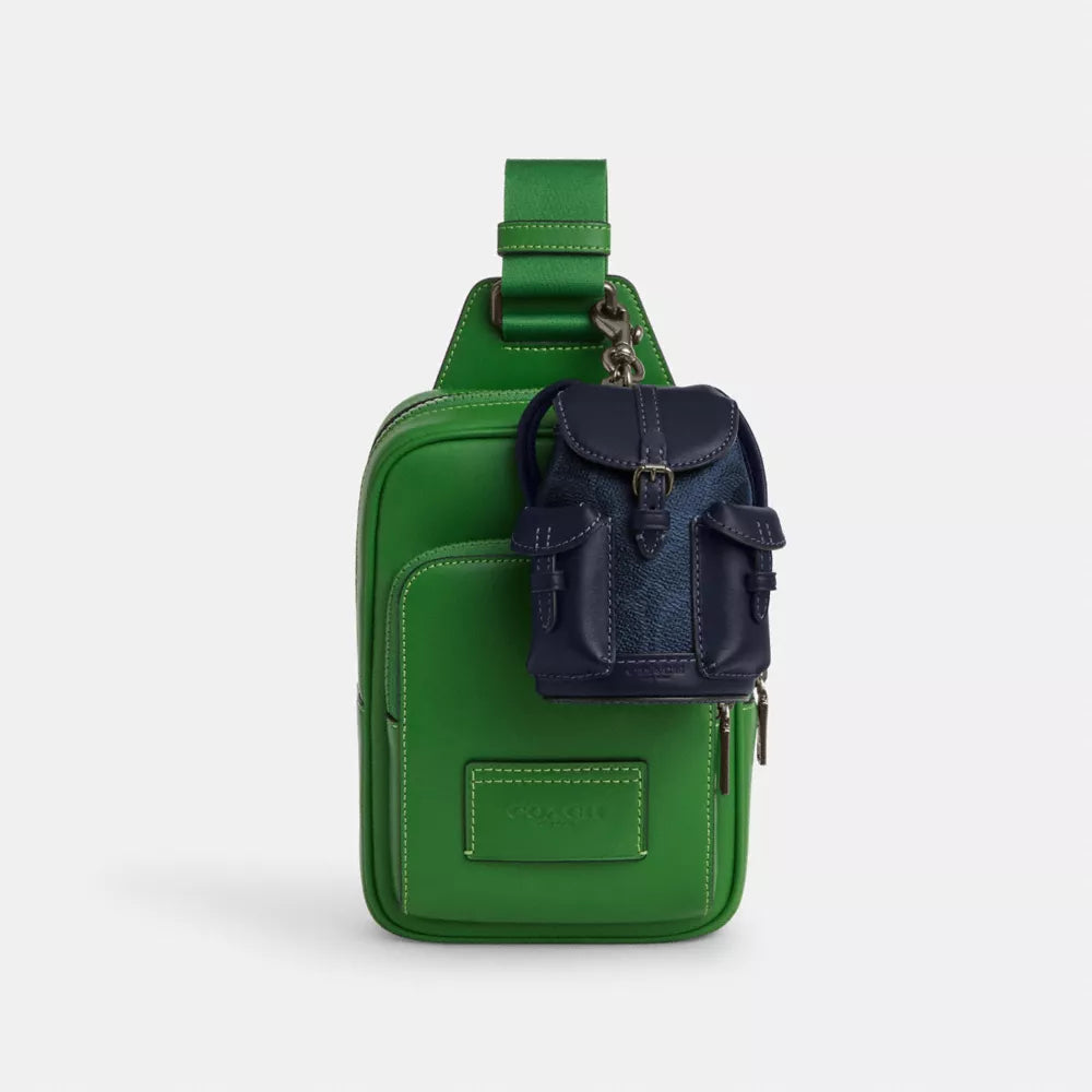Mini Warner Backpack Bag Charm In Signature Canvas - Signature Canvas/Gunmetal/Denim/Midnight Navy