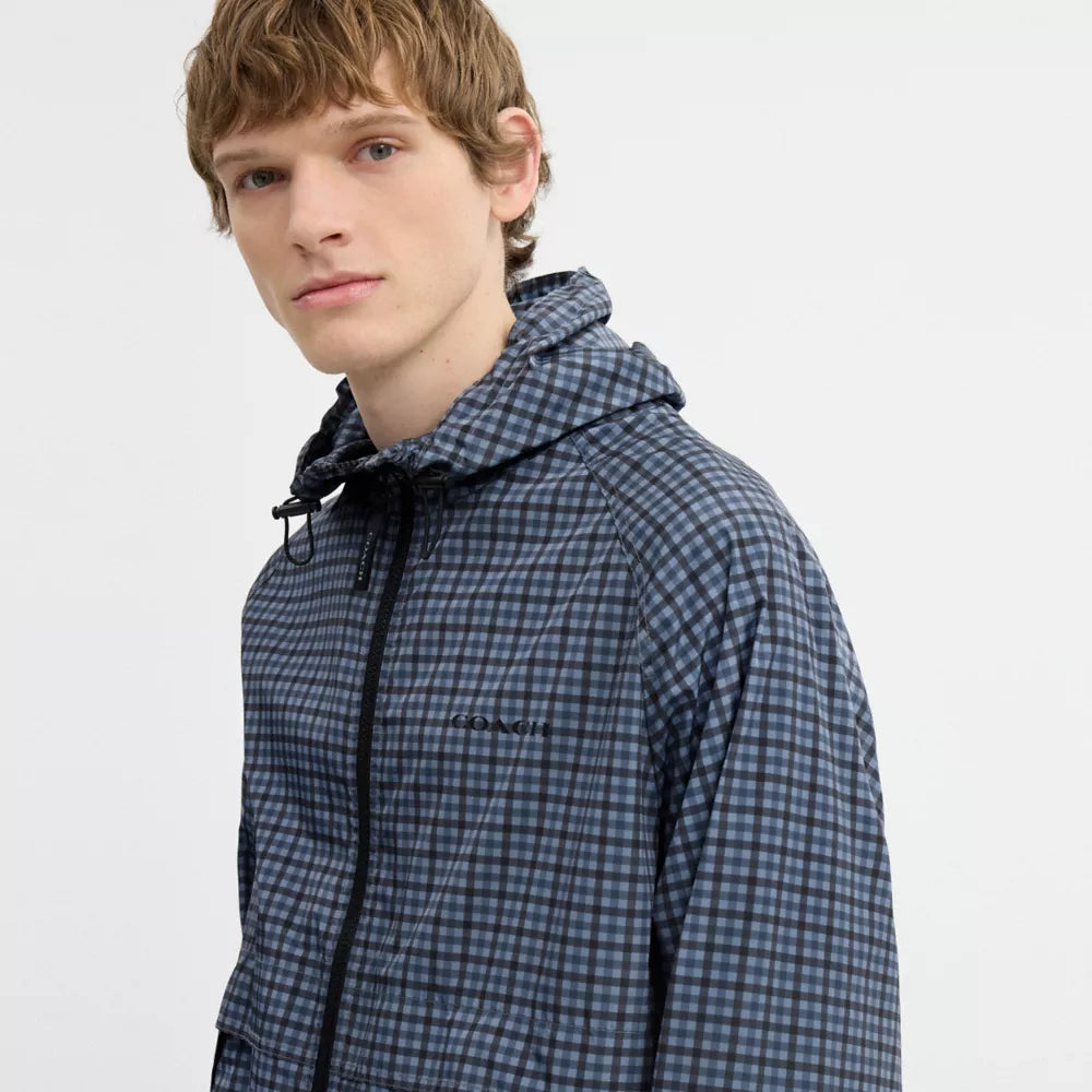 Plaid Windbreaker In Recycled Polyester - Blue
