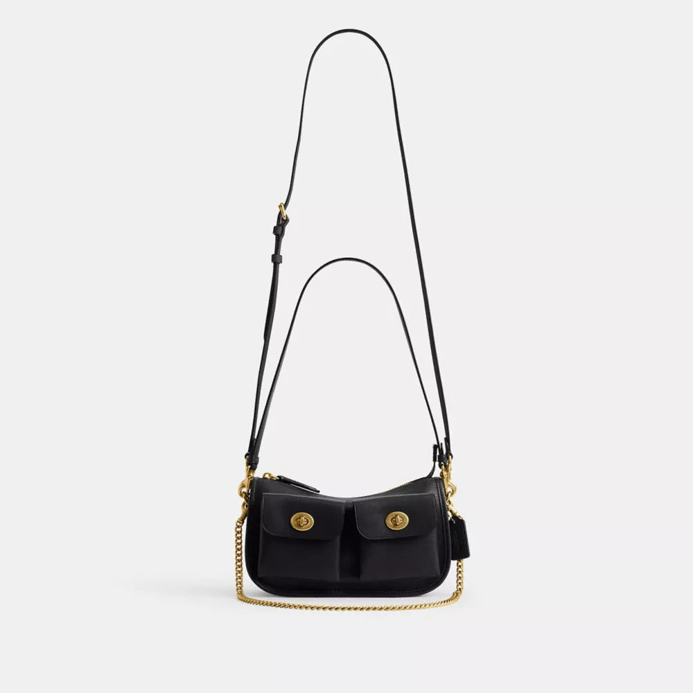 Twin Turnlock Waverly Bag - Natural Grain Leather/Brass/Black