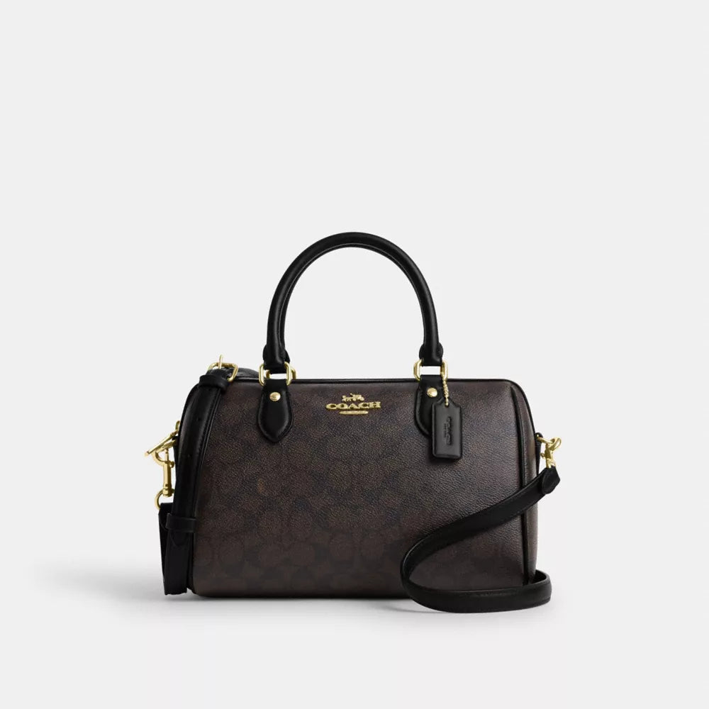 Rowan Satchel Bag In Signature Canvas - Signature Canvas/Gold/Walnut/Black