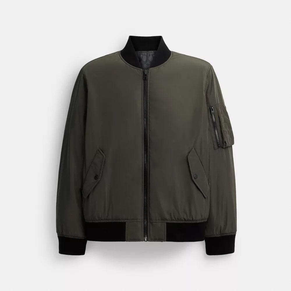 Reversible Bomber Jacket In Recycled Polyester - Olive/Charcoal Signature