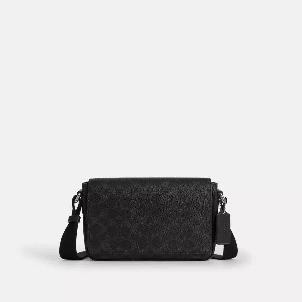 Jack Small Flap Crossbody Bag In Signature Canvas - Signature Canvas/Silver/Black Signature