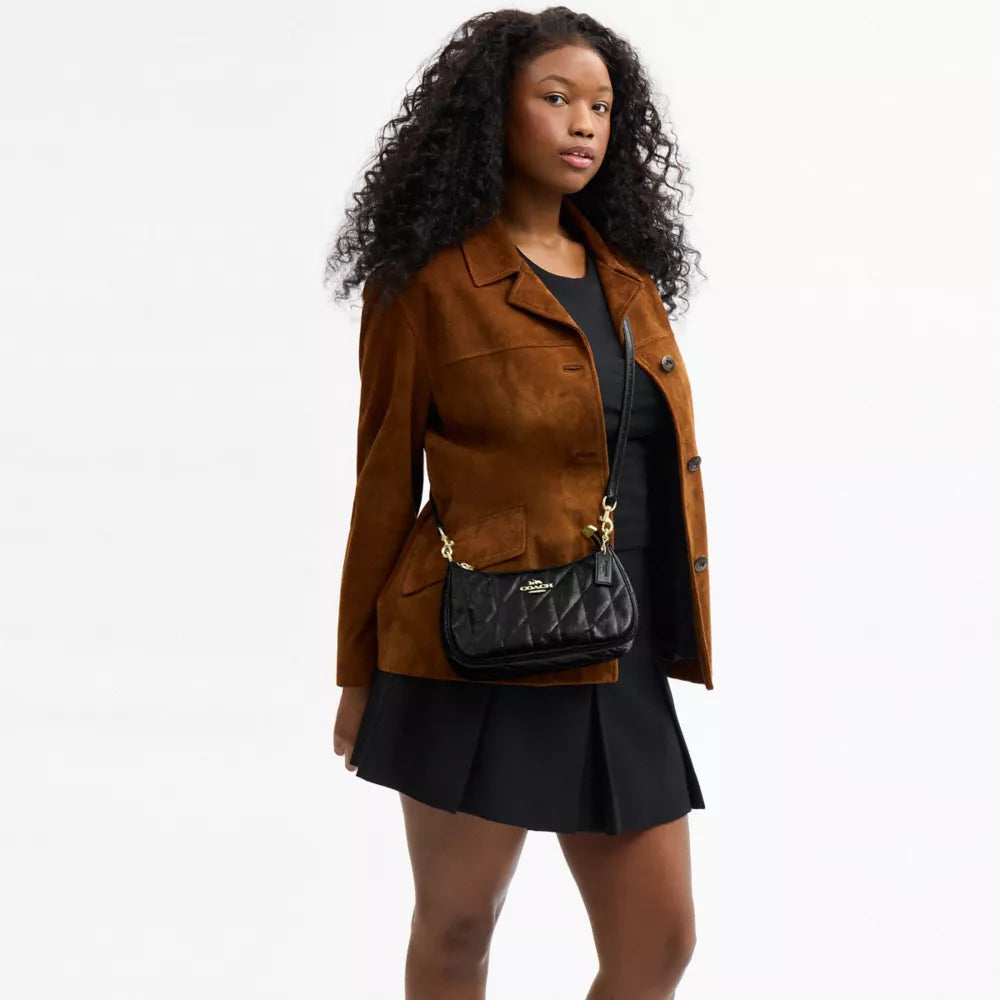Teri Shoulder Bag With Quilting - Crinkle Leather/Gold/Black