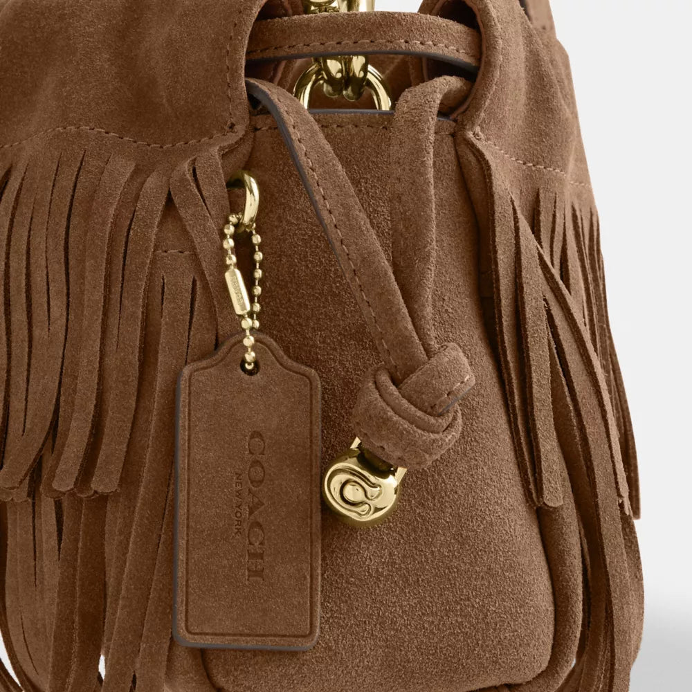 Faye Shoulder Bag With Fringe - Suede/Im/Cedar