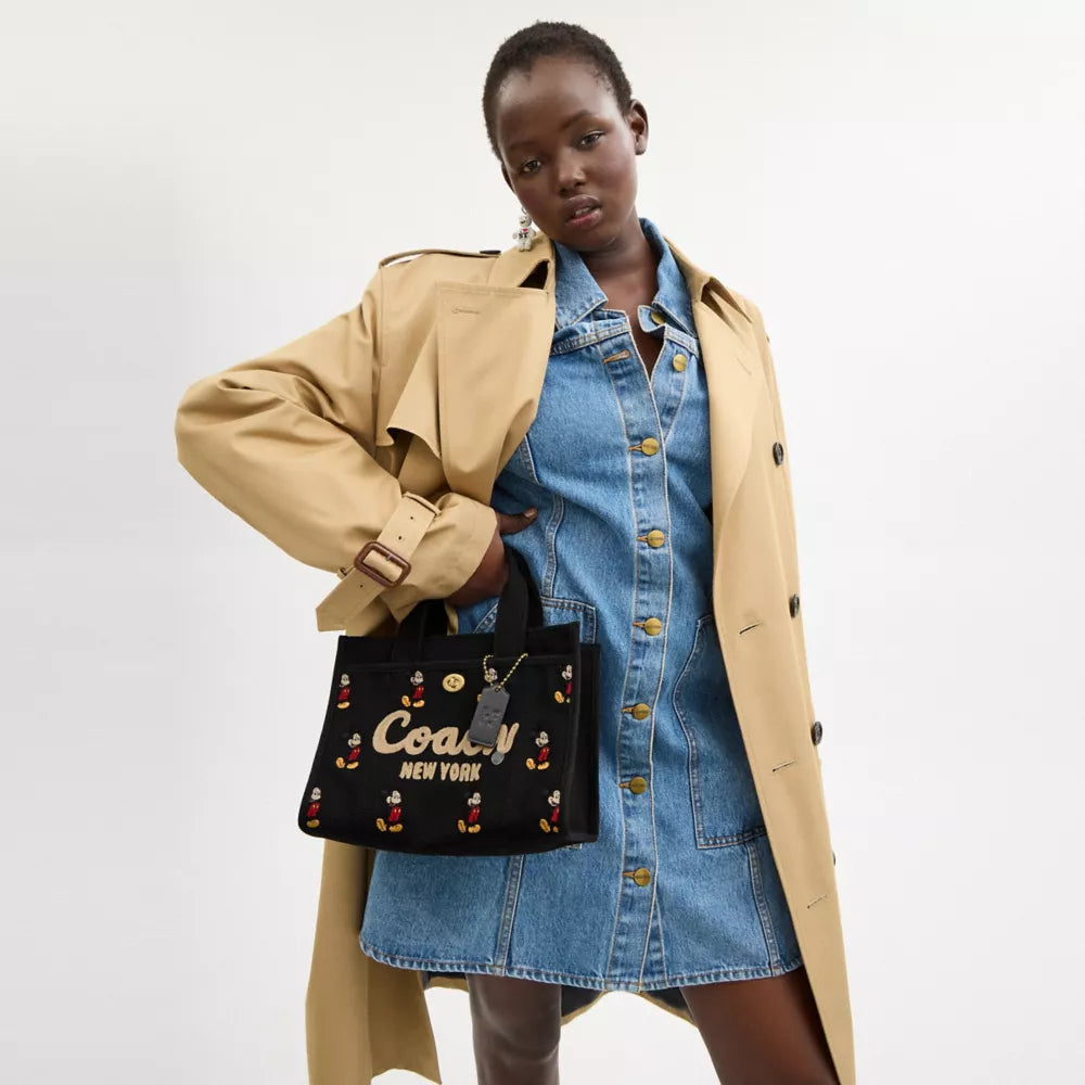 Disney X Coach Cargo Tote Bag 26 With Mickey Mouse In Regenerative Cotton Canvas - Canvas/Brass/Black Multi