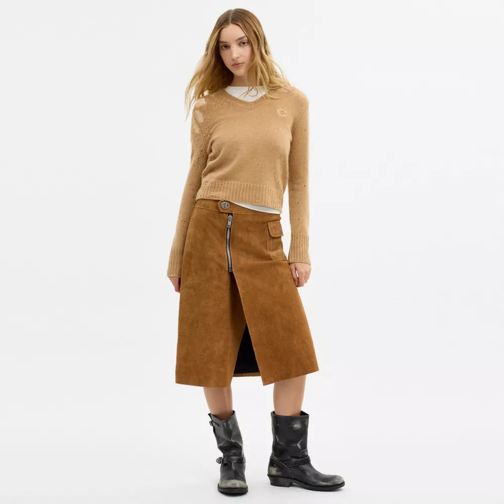 Heritage Suede Midi Skirt - Brown