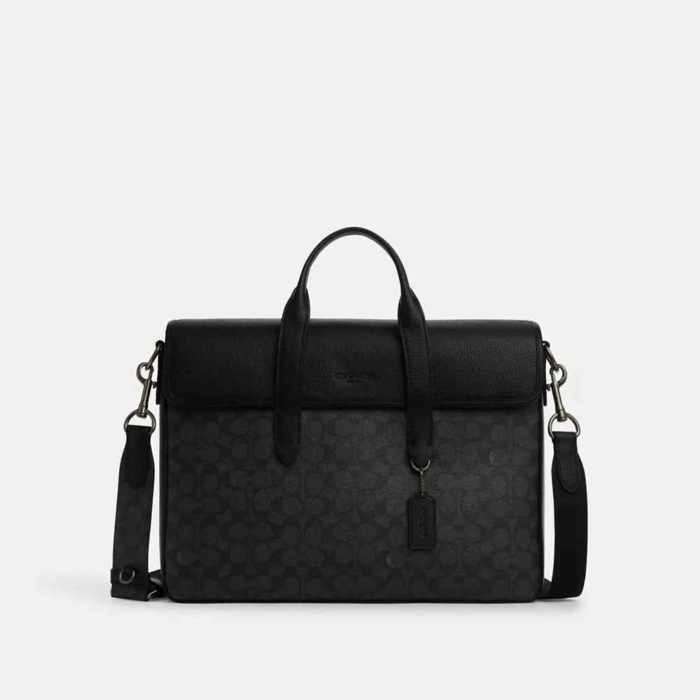 Sullivan Portfolio Brief In Signature Canvas - Gunmetal/Charcoal/Black