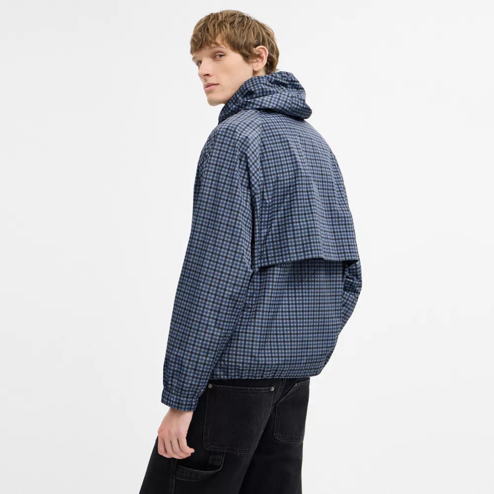 Plaid Windbreaker In Recycled Polyester - Blue