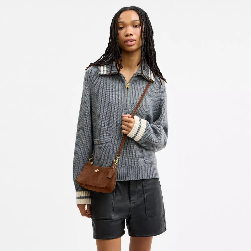 Teri Mini Crossbody Bag - Suede/Gold/Warm Brown