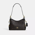 Laurel Shoulder Bag 22 With Buckles In Signature Canvas - Signature Canvas/Gold/Walnut/Black