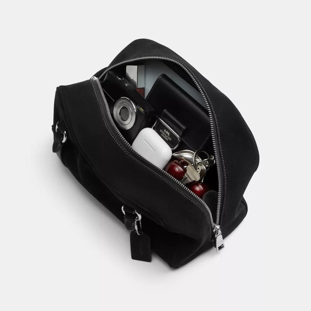 Sydney Shoulder Bag - Suede/Silver/BLACK