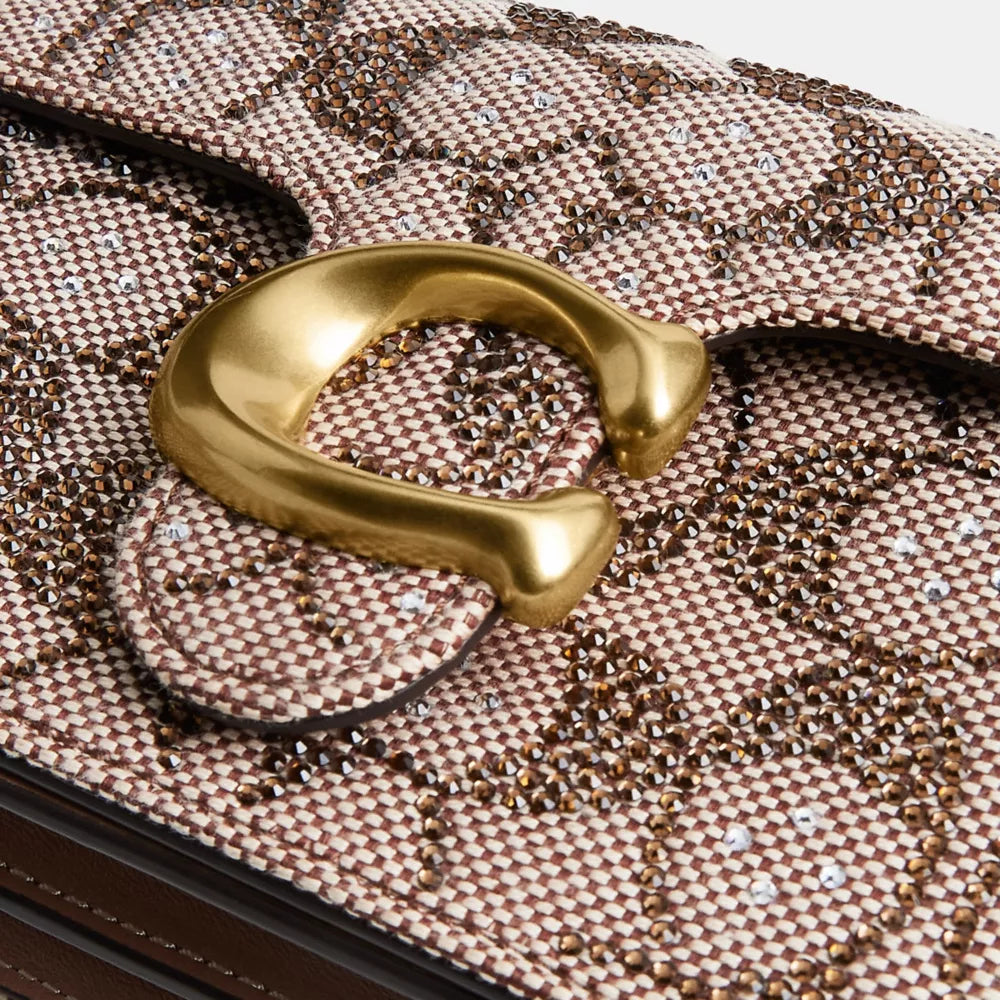 Soft Tabby Shoulder Bag 20 In Crystal Signature Jacquard - Signature Jacquard/Brass/Mushroom