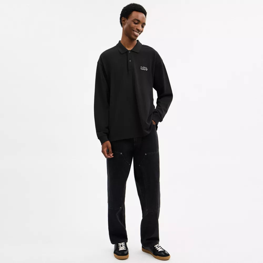 Horse And Carriage Long Sleeve Polo - Black