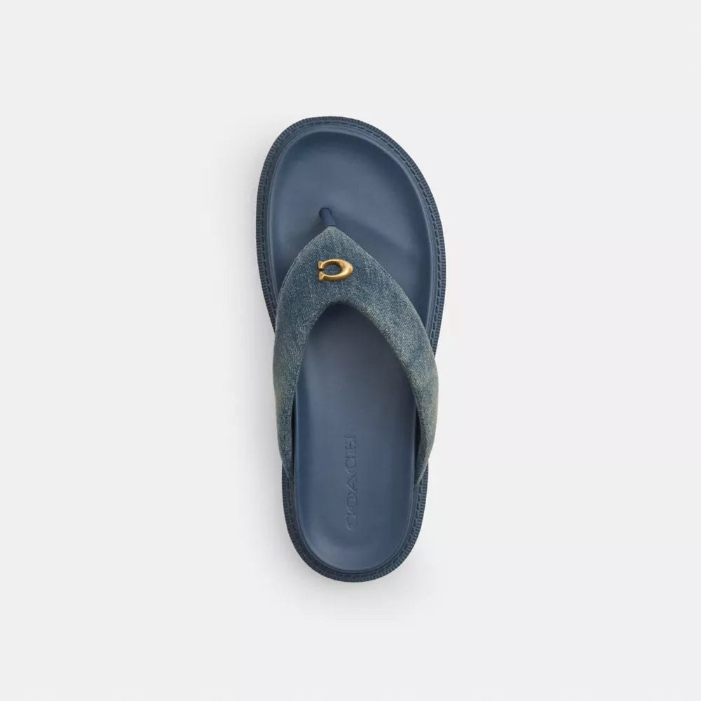Brynn Thong Sandal In Loved Denim - Dark Indigo