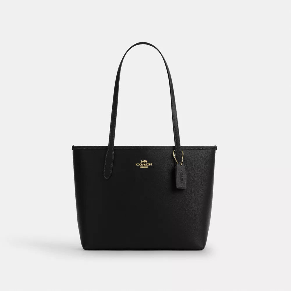 Medium City Tote Bag - Pebbled Leather/Gold/Black