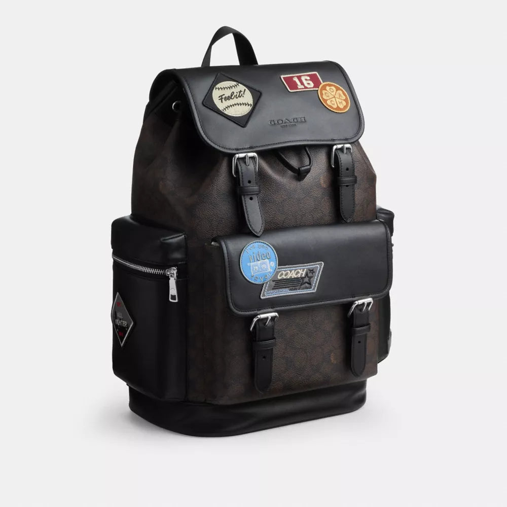 Sprint Backpack In Signature Canvas With Patches - Signature Canvas/SV/Walnut/Black