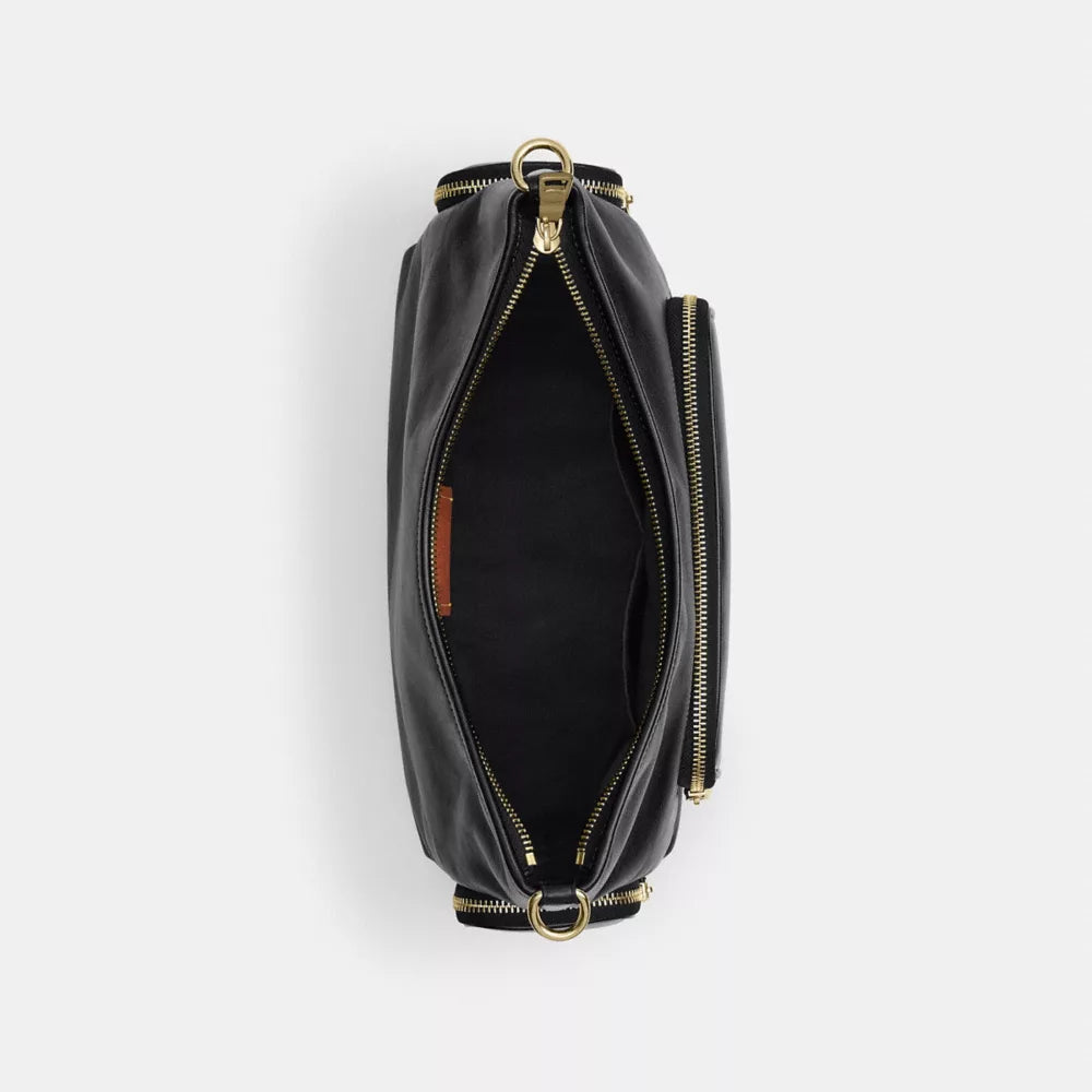 Laurel Shoulder Bag With Pockets - Crinkle Leather/Gold/Black
