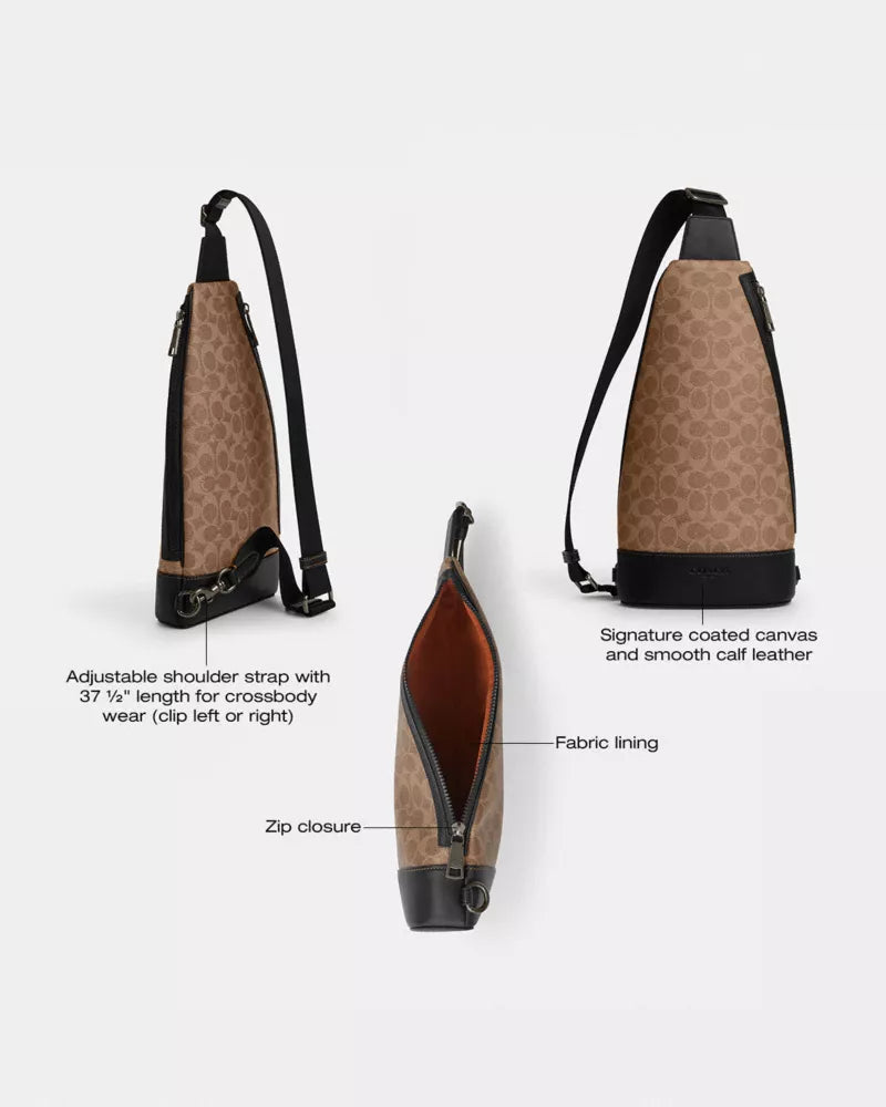 Dominic Sling Pack In Signature Canvas - Gunmetal/Tan/Black