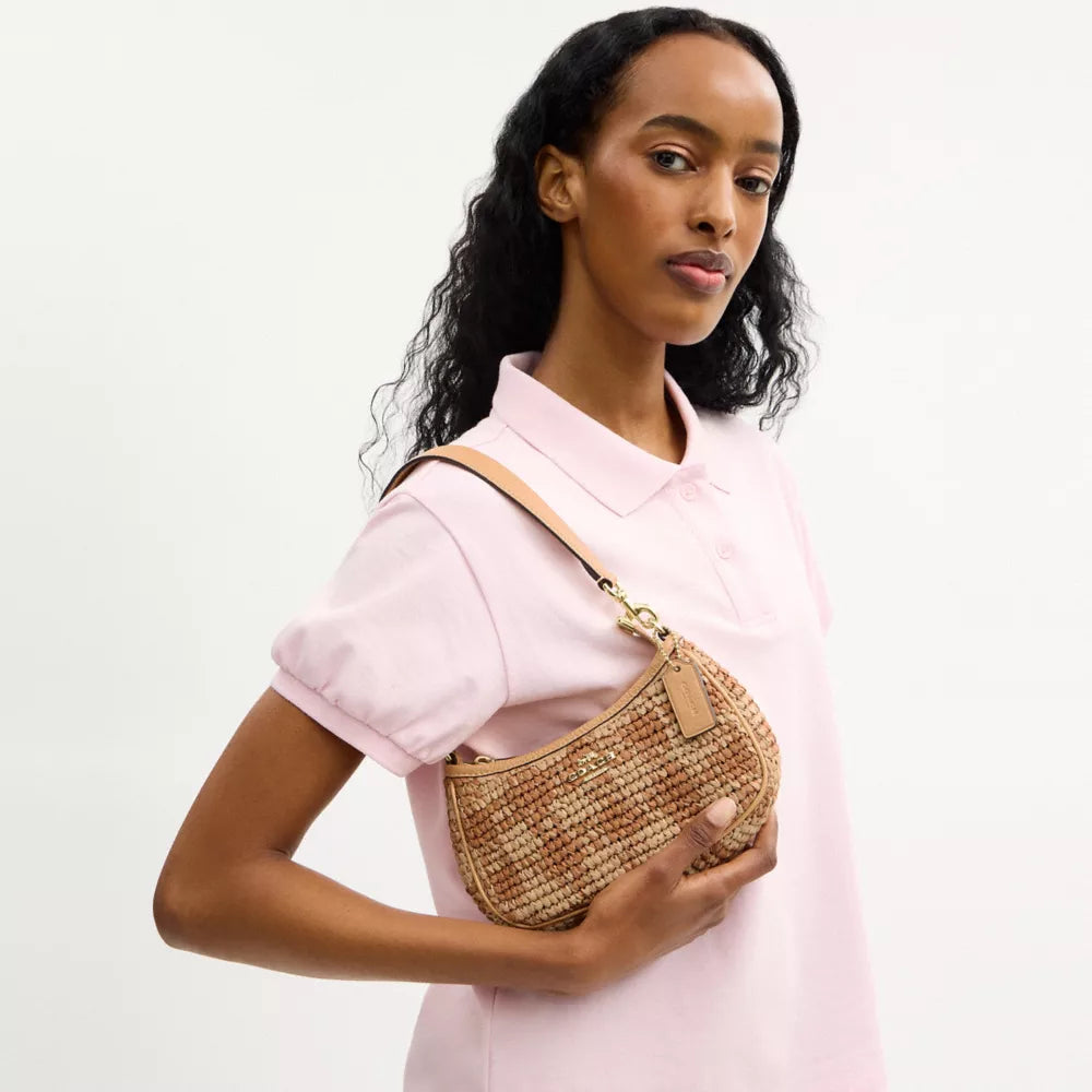Teri Mini Crossbody Bag With Gingham Print - Straw/Gold/Tan